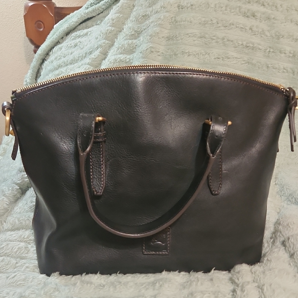 Dooney & Bourke Black Florentine Leather Satchel with Gold Hardware